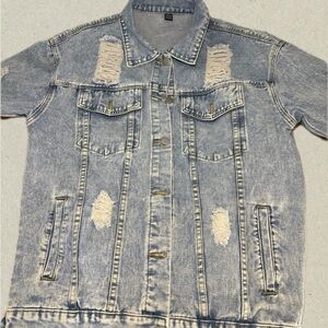 SHEIN Faded Blue Distressed Jean Jacket